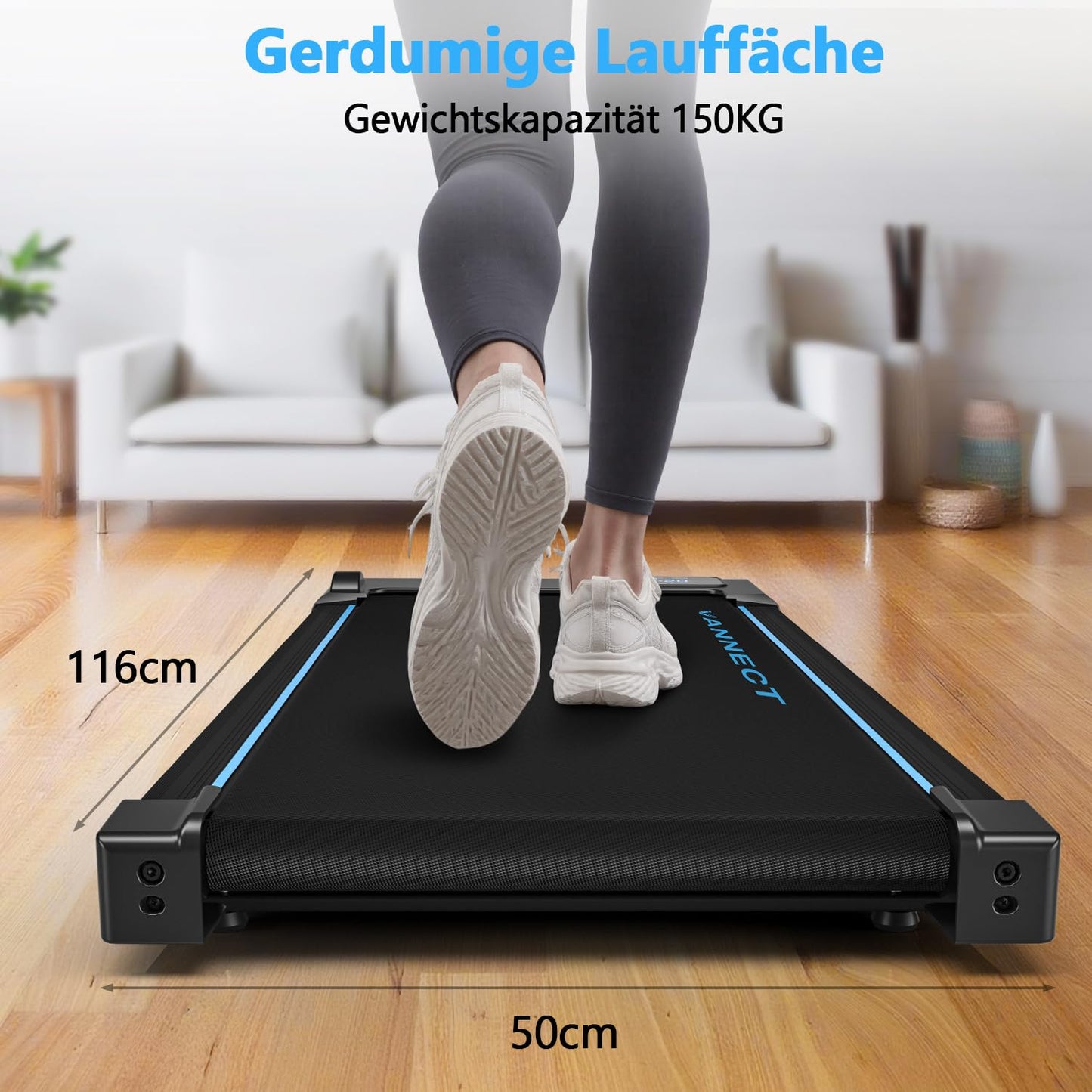VANNECT Walking Pad โ Tragbares Laufband fรผr Zuhause mit Steigung, 1โ10 km/h, LED-Display, Fernbedienung, 2,75 HP, bis 150 kg belastbar