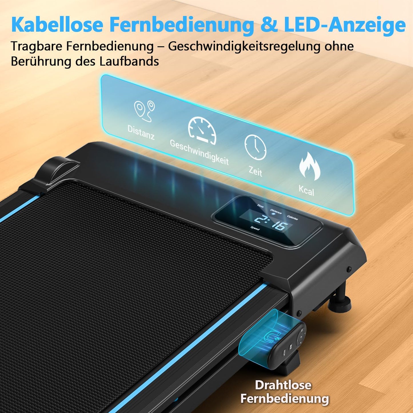 VANNECT Walking Pad โ Tragbares Laufband fรผr Zuhause mit Steigung, 1โ10 km/h, LED-Display, Fernbedienung, 2,75 HP, bis 150 kg belastbar