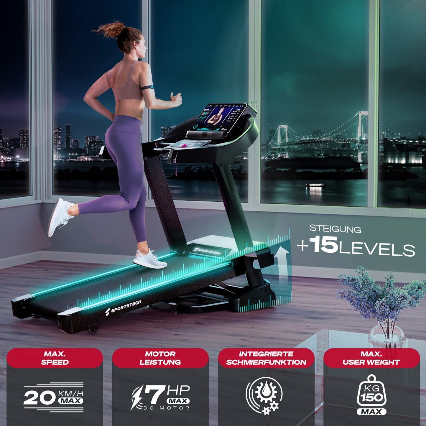 Sportstech F37s Laufband klappbar โ 20 km/h, 7 PS, TรV