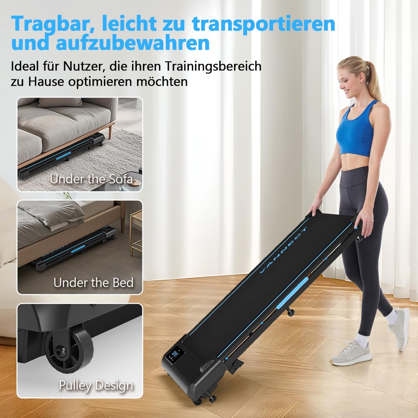 VANNECT Walking Pad โ Tragbares Laufband fรผr Zuhause mit Steigung, 1โ10 km/h, LED-Display, Fernbedienung, 2,75 HP, bis 150 kg belastbar