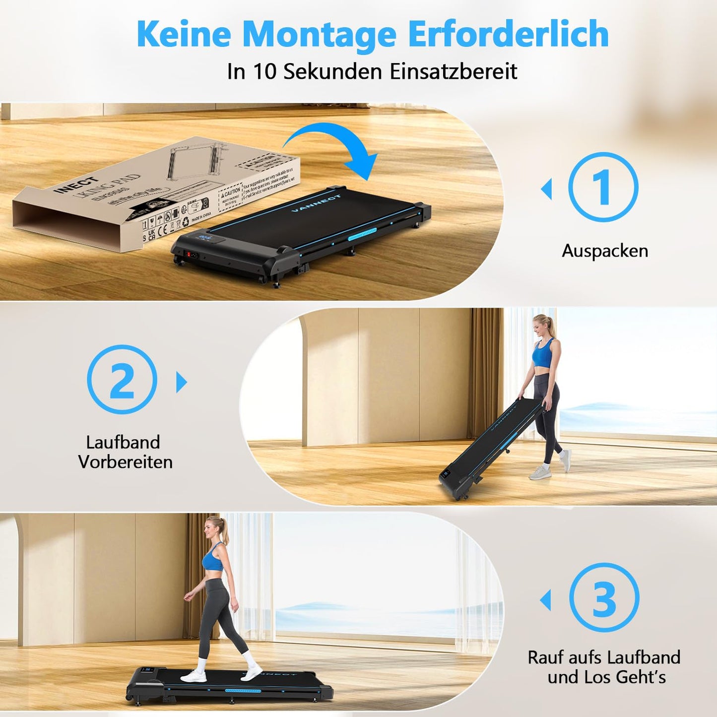 VANNECT Walking Pad โ Tragbares Laufband fรผr Zuhause mit Steigung, 1โ10 km/h, LED-Display, Fernbedienung, 2,75 HP, bis 150 kg belastbar