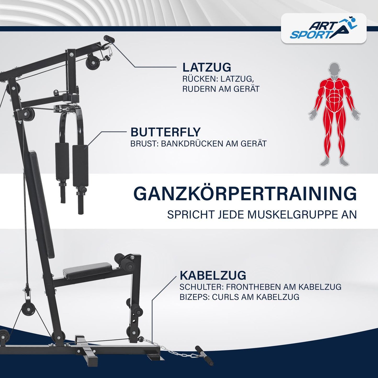 ArtSport Kraftstation ProfiGym 2000 – Multistation mit Latzug, Butterfly & Beinstrecker 40 kg