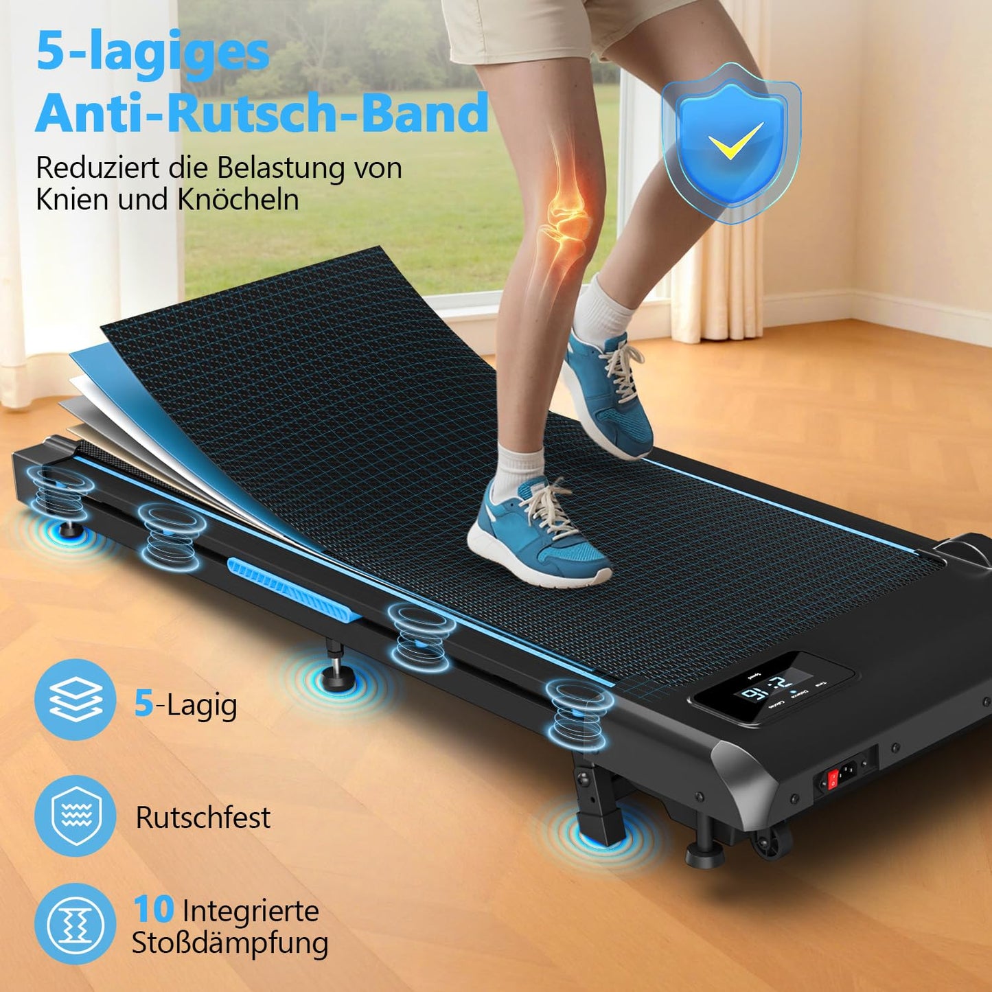 VANNECT Walking Pad โ Tragbares Laufband fรผr Zuhause mit Steigung, 1โ10 km/h, LED-Display, Fernbedienung, 2,75 HP, bis 150 kg belastbar