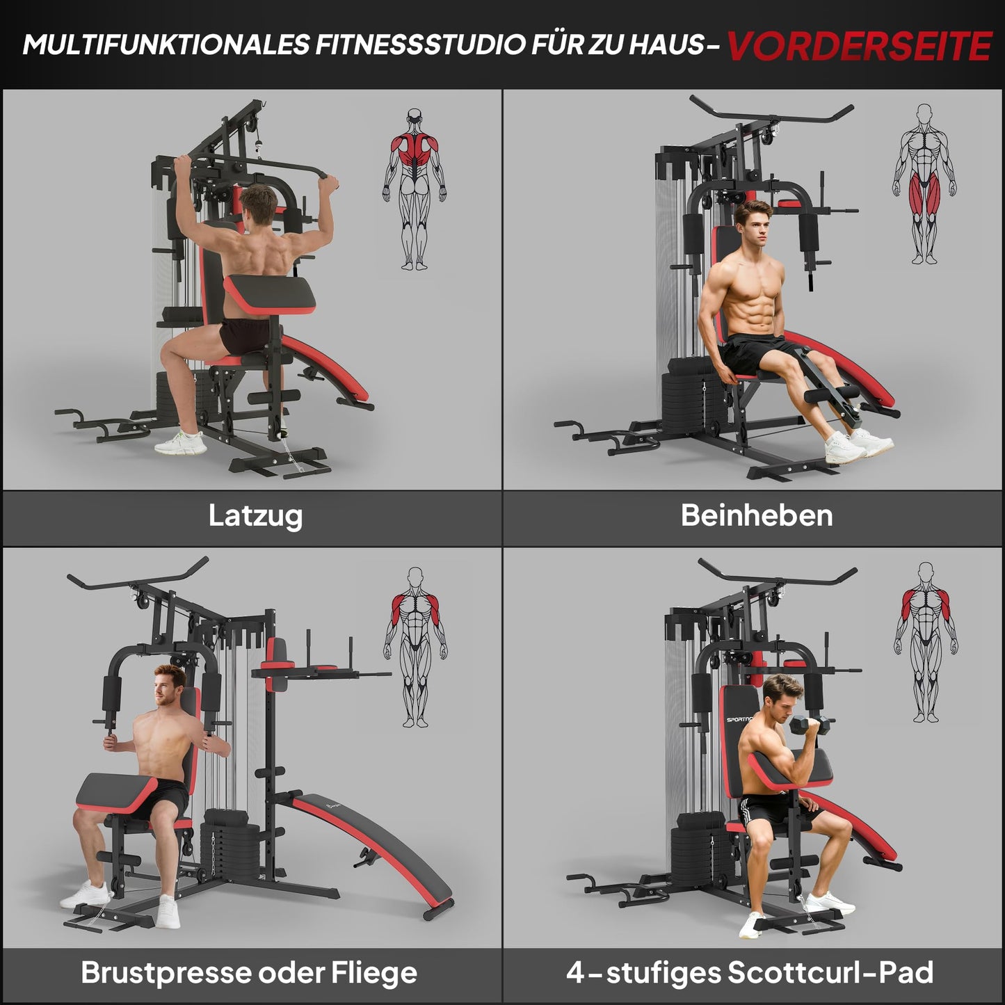 SPORTNOW Kraftstation – Multifunktionale Fitnessstation 65 kg