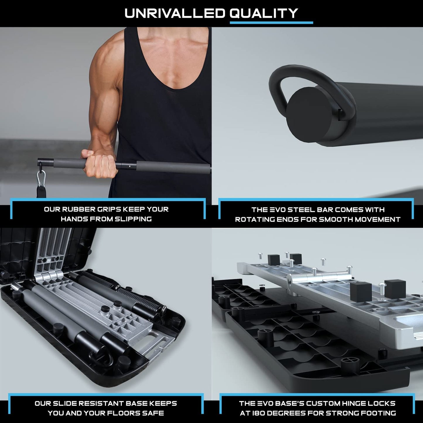 EVO Gym – Tragbares Fitnessstudio für Zuhause & Reisen | 10 Widerstandsbänder, 145 kg Belastung, Gym Bar & Griffe