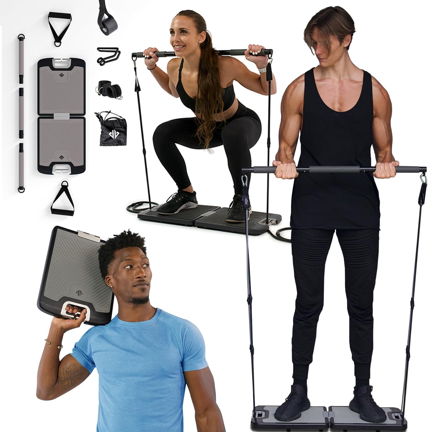EVO Gym – Tragbares Fitnessstudio für Zuhause & Reisen | 10 Widerstandsbänder, 145 kg Belastung, Gym Bar & Griffe