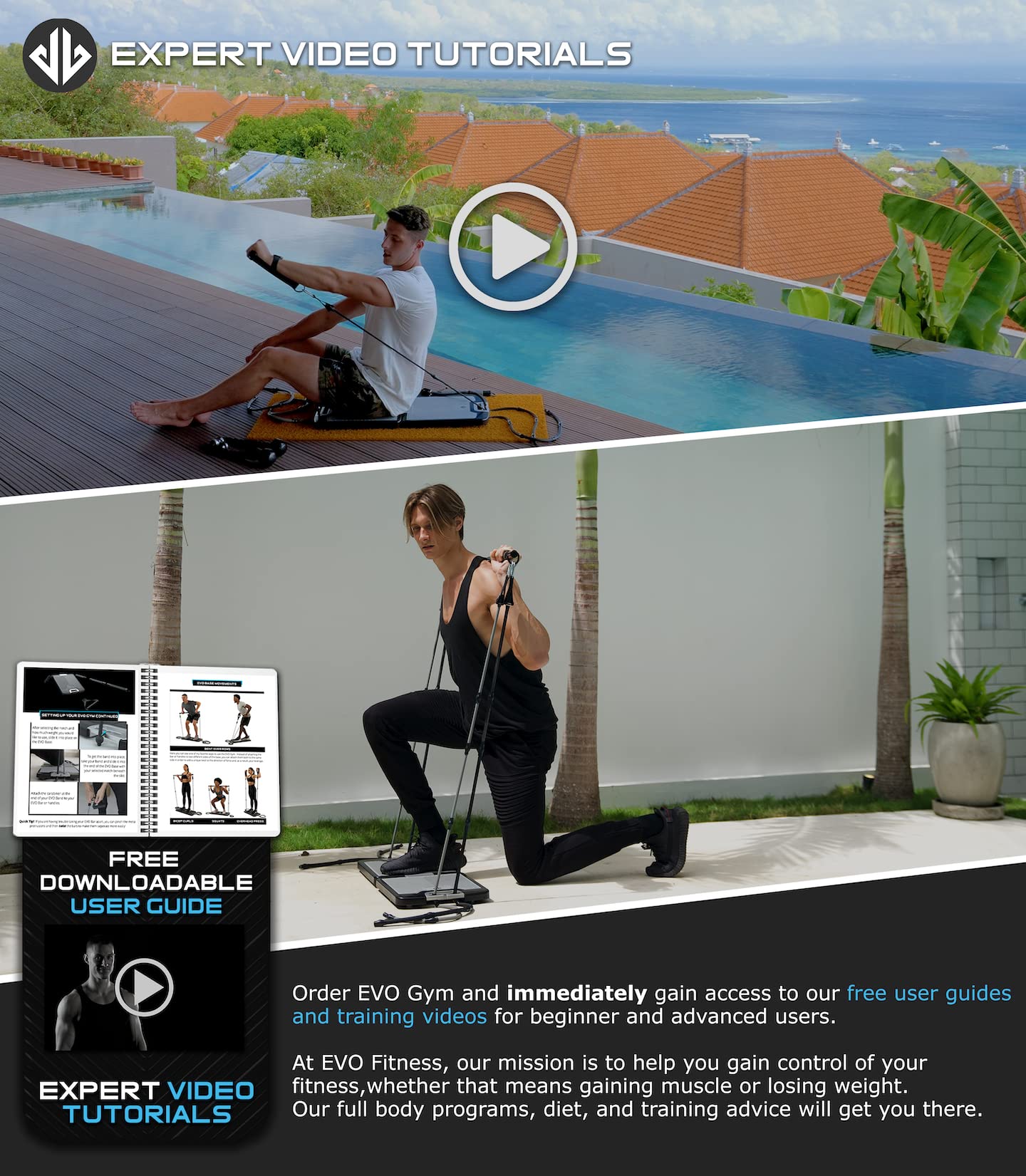 EVO Gym – Tragbares Fitnessstudio für Zuhause & Reisen | 10 Widerstandsbänder, 145 kg Belastung, Gym Bar & Griffe